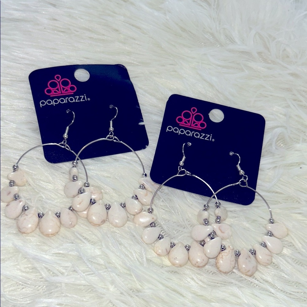 Paparazzi Cream and Silver Statement Earrings